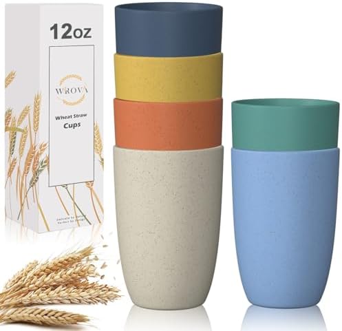 Wrova Wheat Straw Cups 6 PCS Good Alternative to Plastic Reusable Cups 12 oz Unbreakable Drinking Cup Reusable Dishwasher Safe Water Plastic Glasses with 6 Colors by WROVA