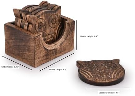 NIRMAN Wooden Crafted Coaster Set of 6 with Coasters Holder for Drink Bar Coaster Tea Coffee Mug Tabletop Barware Drink Handmade Dining Home Decor (Owl Shape) - Image 6