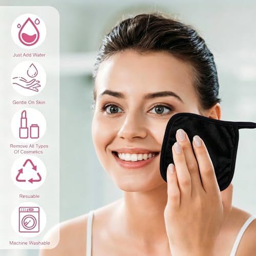 Makeup Remover Cloth 12 Pack, Ultra Soft and Reusable Microfiber Makeup Remover Towels for All Skin Types, Makeup Removal Face Cleansing Cloth, 6” X 6”, Black - Image 4
