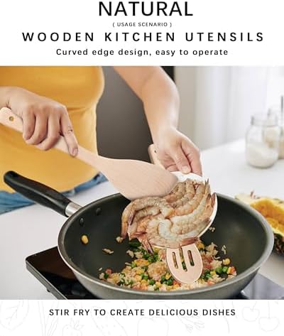 Wooden Spoons for Cooking, 3-Piece Beech Wood Cooking Utensil Set - Image 4