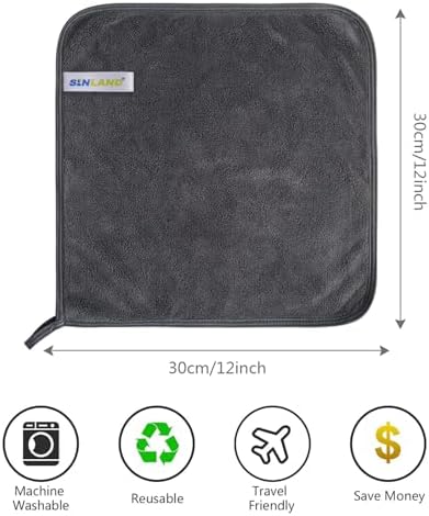 SINLAND Microfiber Facial Cloths Fast Drying Washcloth 12inch x 12inch Absorbent Face Wash Cloth Soft Makeup Remover Cloths - Image 6