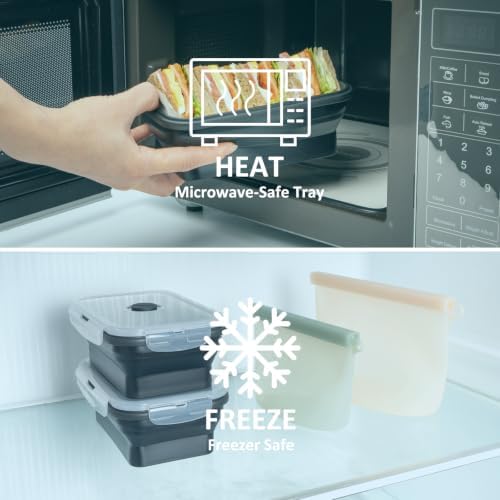Collapsible Silicone Food Storage Containers Set with Lid & Air Vent,Foldable Lunch Containers(4PCS,Black,27oz) - Image 6