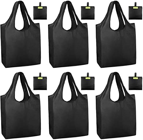 BeeGreen Black Tote Bag Shopping Bags for Groceries & Reusable Grocery Bag Heavy Duty, Large Tote Bag for Women, Foldable 6 Pack Gift Bags With Handles, Cute Cloth Washable for Holiday Travel & Bulk by BeeGreen