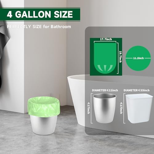 Biodegradable Small Trash Bags 4 Gallon, 105 Counts Unscented Bathroom Trash Bags, Easy Tearing Small Garbage Bags for Bathroom Bedroom Office, Green - Image 3
