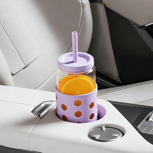 Mrsdry 16 oz Glass Cups with Lids and Straws for Gift, 4-Pack, Purple - Image 2
