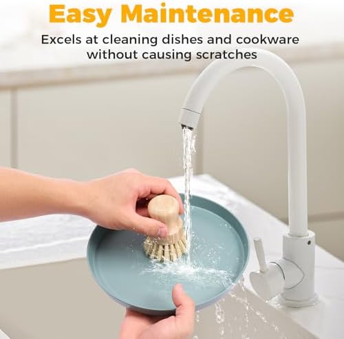 Bamboo Dish Brushes Set Natural Bamboo Dish Scrub Brush Set with Handle Wood Dish Brush Bamboo Dish Scrubber Set for Cast Iron Pan Pot Dish Washing - Image 3