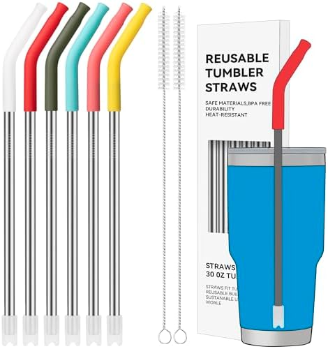30 oz Straight Metal Straws with Silicone Tip for 30 oz Tumbler by AccessoriesForWaterBottle
