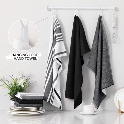 Homaxy Cotton 380 GSM Premium Kitchen Towels, 18"x 28", 9 Pack, Black - Image 3