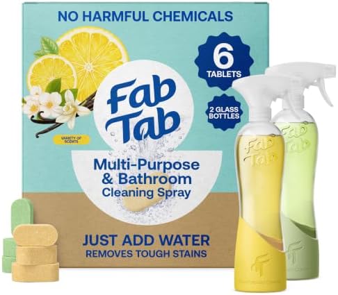 Fab Tab All Purpose & Bathroom Cleaner Tablets, 2 Glass Bottles + 6 Refills by FabTab