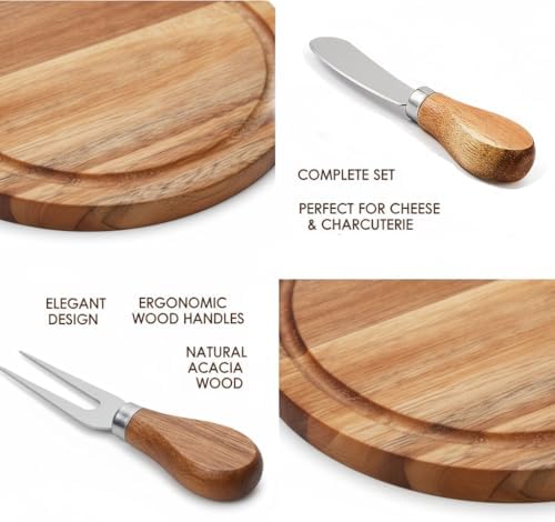 6-Inch Acasia Cheese Board Set with Knife & Fork, Personal Charcuterie Board & Dessert Plate, Reusable PP Storage Box, Gift-Ready for Wedding, Bridal Shower, Baby Shower, Party, 8 Pack - Image 4