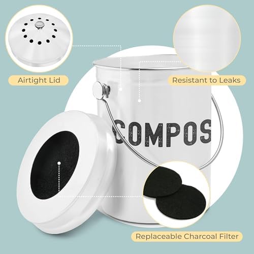 Epica Kitchen Compost Bin for Kicthen Countertops, 1.3 Galllon - White - Image 5
