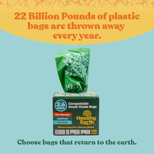 Healthy Earth 2.6 Gallon Compostable Trash Bags – 100 Count Small Trash & Kitchen Compost Bags for Countertop Bins, Extra Thick Plant-Based Food Scrap Liners, BPI & TÜV Certified ASTM D6400 - Image 4