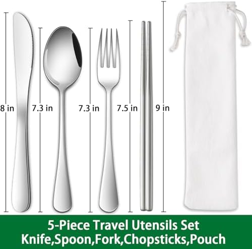 DEHOV Travel Utentils Set With Pouch,Reusable Portable Camping Silverware Set Knife Spoon Fork Chopsticks For Picnic,Travel Accessories Gadgets,Picnic Essentials - Image 2