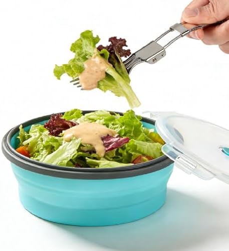 ColorCoral Collapsible Camping Bowl with Lid & Fork Silicone 1200ml 42oz by ColorCoral