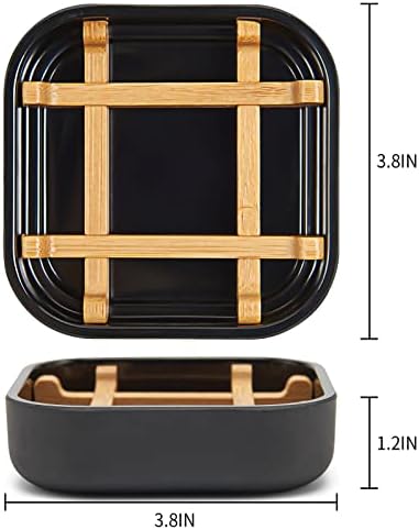 Bamboo Soap Dishes for Bar Soap Holders for Shower for Bathroom Sink Bulk Small Wooden Soap Tray Jabonera Pretty Neat Ventilated Soap Dish Disj Disk, Detachable (Single Rounded Black) - Image 2
