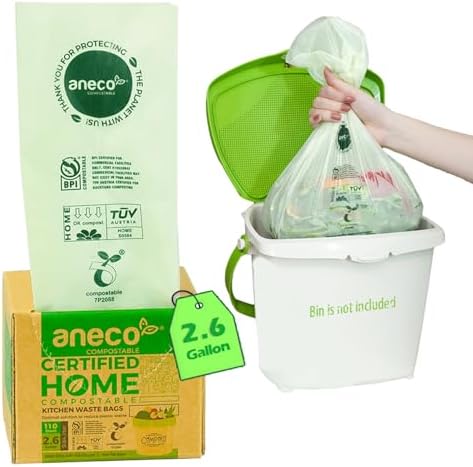 (Include 10 Bonus Bags) ANECO 100% Compostable Waste Bags 2.6 Gallon by ANECOCOMPOSTABLE