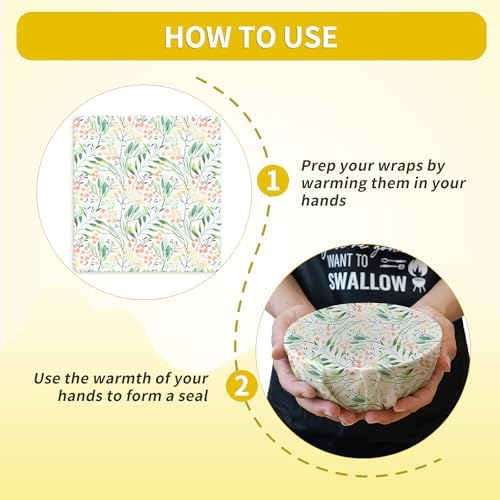 Beeswax Food Wrap, Reusable Beeswax Wraps Storage Set 9-Pack (5S 3M 1L), Organic and Beeswax Wraps Reusable, Sustainable Alternative/Flowers Grass - Image 4