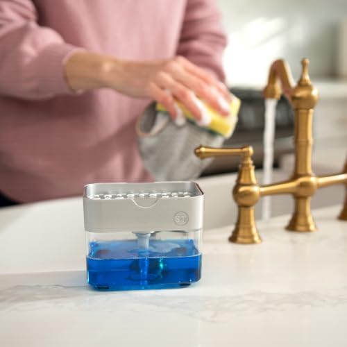 S&T INC. Dish Soap Dispenser and Sponge Holder, Silver - Image 4