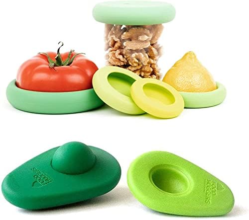 Food Huggers Zero Waste Starter Kit - (7 Pieces) - Reusable Silicone Food Savers Sage Green (Set of 5) + Avocado Hugger Avocado Saver Covers (Set of 2), Keeps Food Fresh, Dishwasher Safe by FoodHuggers
