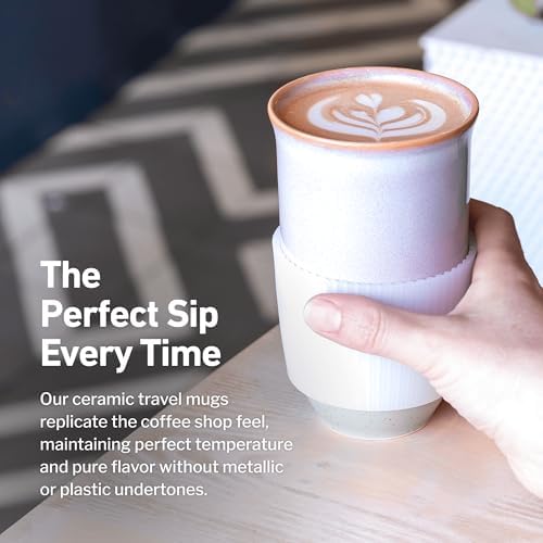NOVA CERAMICS Coffee Travel Mug – Reusable To Go Mug – Microwave & Dishwasher Safe White & Purple Tumbler - Gifts For Women Men Him Her – 16oz – Horizon - Image 4
