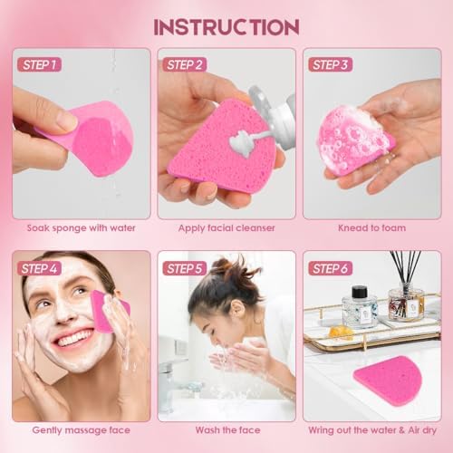 AIDEA Compressed Facial Sponges, 96Count, Fcae Sponges for Cleansing, Pink - Image 3