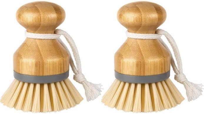Bamboo Dish Scrub Brush Set, Natural Palm Fiber Bristles for Cleaning Pots, Pans, Dishes & Kitchen Sink, Ergonomic Grip, Durable Eco-Friendly Design (2 Pack) by Unknown