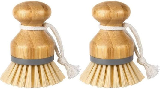 Bamboo Dish Scrub Brush Set, Natural Palm Fiber Bristles for Cleaning Pots, Pans, Dishes & Kitchen Sink, Ergonomic Grip, Durable Eco-Friendly Design (2 Pack) by Unknown