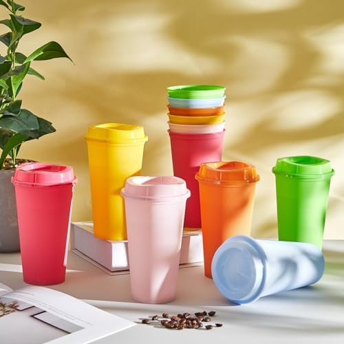 FillTouch 12 Pcs 16 oz Reusable Coffee Cups with Lids, Vibrant Colors - Image 4