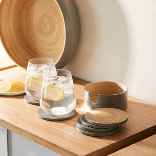 HABITAS Spun Bamboo Coasters Spun Bamboo Coasters for Drinks - Coaster Set with Bamboo Wood Coasters and Coaster Holder. Modern Coasters for Coffee Table (Gray_ - Image 5