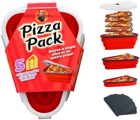 The Perfect Pizza Pack™ - Reusable Pizza Storage Container with 5 Microwavable Serving Trays - BPA-Free Adjustable Pizza Slice Container to Organize & Save Space, Red by PizzaPack%E2%84%A2