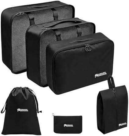 6 Set Packing Cubes, Luggage Packing Organizers for Travel Accessories, Carry on Suitcase Organizer Bags, Travel Essentials Luggage Accessories for Cruise Ship (Black) by GRASSBROOK