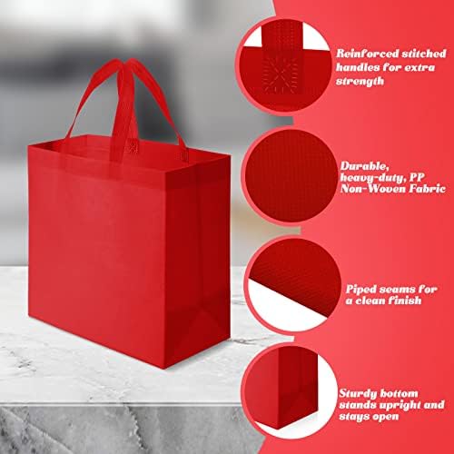Reginary 50 Pieces Reusable Totes Bag Bulk Shopping Bags Non Woven Grocery handbag with Handles Foldable for Boutiques(Red) - Image 5