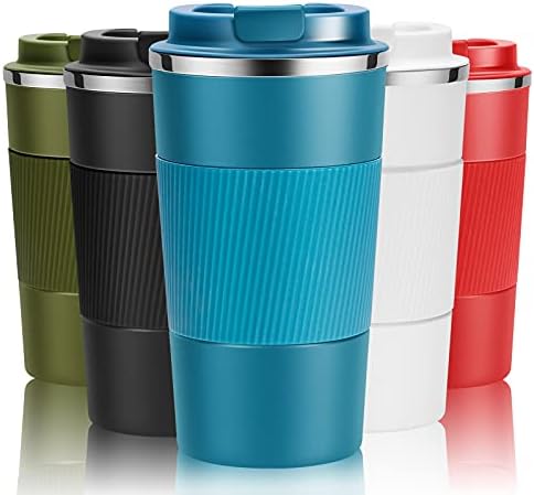 YINJOYI 12oz Travel Coffee Cups Insulated Tumbler Thermal Mug to Go with Lid Leak Proof Reusable Stainless Steel Coffee Mug Spill Proof for Hot and Iced Cold Drinks (Blue, 380ml) by YINJOYI