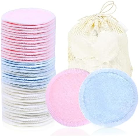 wegreeco 40 Pack Reusable Makeup Remover Pads, Washable Reusable Cotton Rounds Pads for Face, Makeup Remover Cloths for All Skin - (Velour, 3 Color) by wegreeco