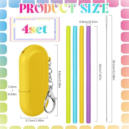Meanplan 4 Sets Reusable Straws Travel Case Brush Silicone,Multicolor - Image 2