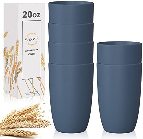 Wrova Wheat Straw Cups 6 PCS Good Alternative to Plastic Reusable Cups 20 oz Unbreakable Drinking Cup Reusable Dishwasher Safe Water Plastic Glasses Navy Blue by WROVA