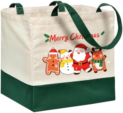 Christmas Canvas Tote Bags with Handles, Large Merry Christmas Shopping Bag by CNaiyunpin