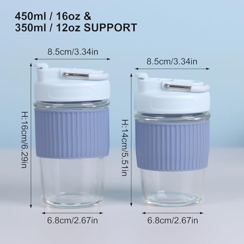 Sivaphe Reusable Glass Ice Hot Coffee Cup 12 oz, Portable Travel Mug with Spill-Proof Lid and Thermal Sleeve for Home Office Blue - Image 6