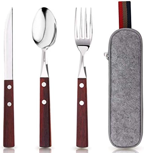 PREMIUM Stainless Steel Travel Utensils Set with Case, 3pc Full Size Fork by BEWBOW