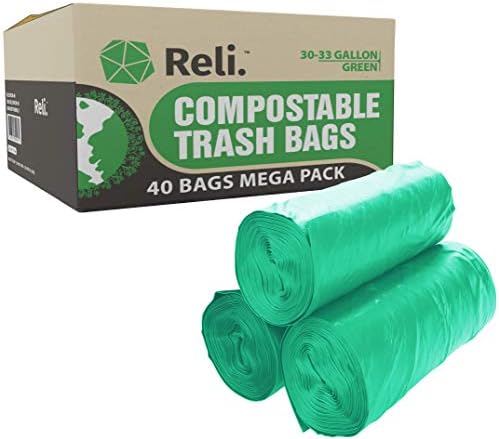 Reli. Compostable 33 Gallon Trash Bags | 40 Count | Green by Reli