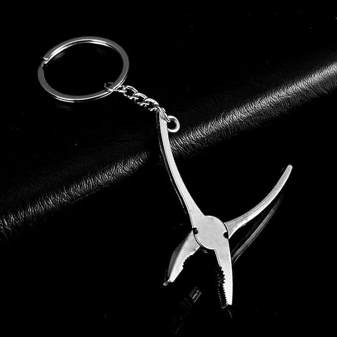 Mini Pliers Keychain Tool, Multitool Keyring Pendant, Wire Strippers, Phillips Screwdriver, Knife, File, Silver, Gift for Men Women