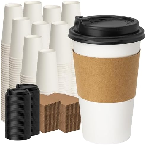YEEHAW 16 oz 500 Pack Disposable Coffee Cups with Lids & Sleeves by YEEHAW
