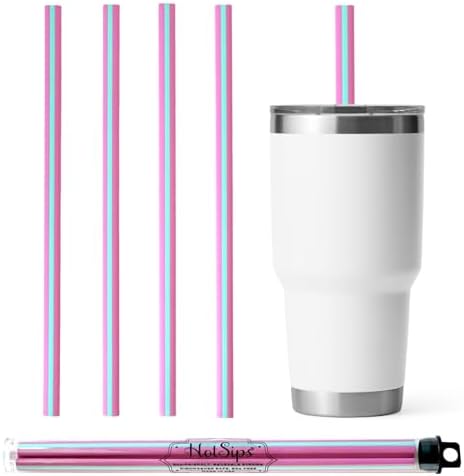 Reusable Drinking Straws with Travel Case, Made in USA, Cups 12-32 oz - For Both Hot and Cold Beverages, Water/Coffee/Tea 4 Large 9.5" by BrilliBaby