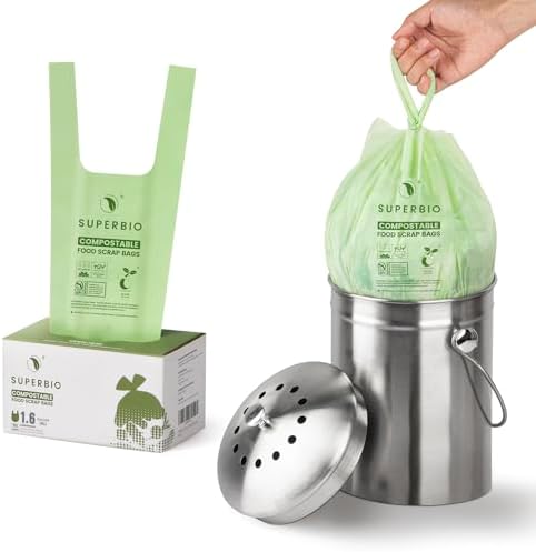 SUPERBIO 1.6 Gallon Compostable Food Scrap Bags For Counter Top Bin - Image 2