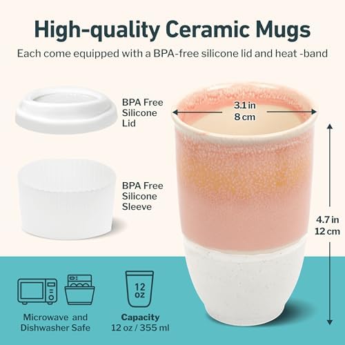 NOVA CERAMICS Travel Mug - Travel Coffee Mug – Iced Coffee Cup Unique to Go Mug – Microwave & Dishwasher Safe Coffee Pink Tumbler - Gifts for Women Men Him Her – 12oz – Afterglow - Image 3