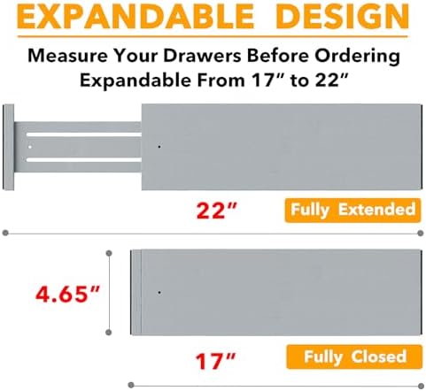 SpaceAid Bamboo Dresser Drawer Dividers 6 Pack, 4.65“ High Adjustable 17“-22” Drawer Organizers, Expandable Organization for Clothing, Clothes, Dressers, Gray - Image 3