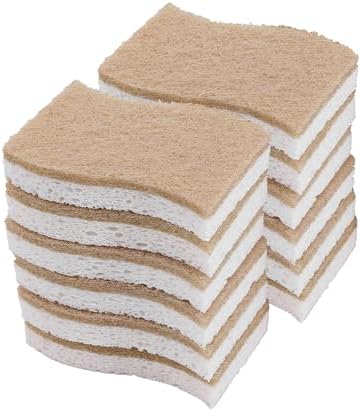 Eyely WPE2000A-12SET Natural Plant Based Non-Scratch Sisal Hemp/Cellulose Scrubbing Dish Sponge, Cleaning Sponge for Dishes, Bathroom, Household, Beige/White (Set of 12) by eyely