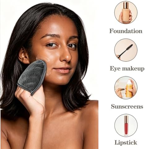 12 Pack Reusable Makeup Remover Pads Microfiber Facial Cleansing Cloths Soft Gentle Makeup Remover Towels for Face Eye Lips All Skin Types with Laundry Bag, 5.1×3.93 Inch, Grey - Image 4