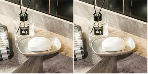 Miamolo Ceramic Soap Dish Soap Holder, Soap Lift for Bar Soap Sponge, Shower Soap Dishes for Bathroom Kitchen Counter Soap Saver Tray Keep Dry, Dishwasher Safe (Pack of 2) by Miamolo