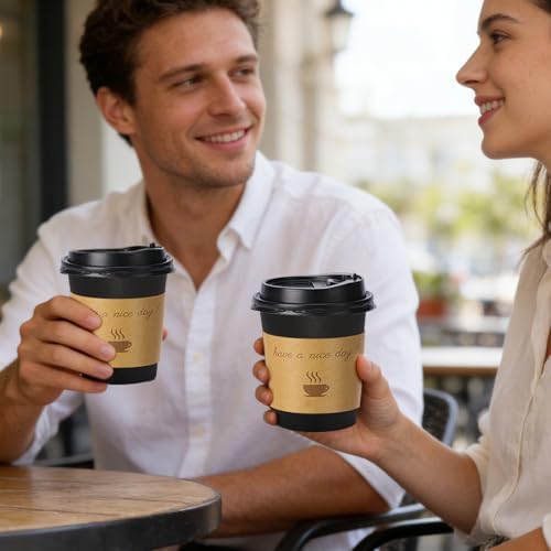 Lamosi 100 Pack 10 oz Coffee Cups, Disposable To Go Paper Cups with Lid - Image 5
